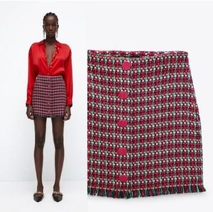 Zara women's multicolored tweed green/pink/cream medium.